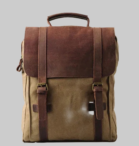 Modischer Rucksack für Damen und Herren – Leder, Canvas, Military-Stil – geeignet als Schulrucksack oder Tasche