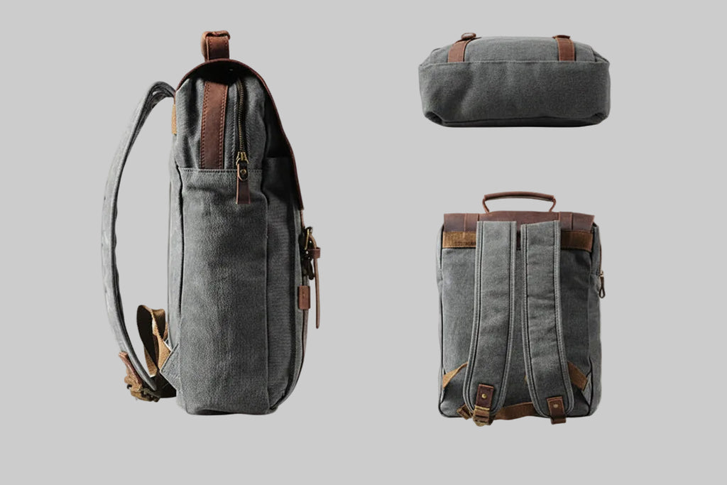 Modischer Rucksack für Damen und Herren – Leder, Canvas, Military-Stil – geeignet als Schulrucksack oder Tasche