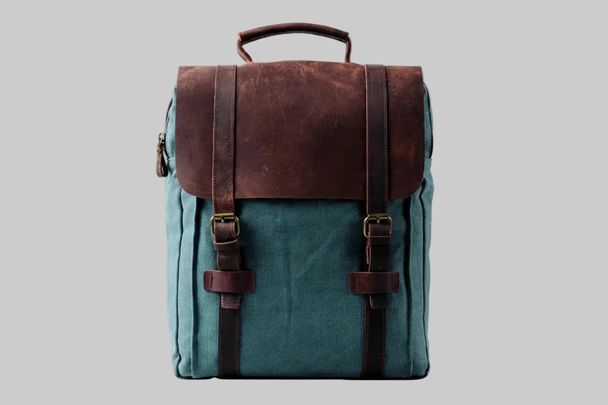 Modischer Rucksack für Damen und Herren – Leder, Canvas, Military-Stil – geeignet als Schulrucksack oder Tasche