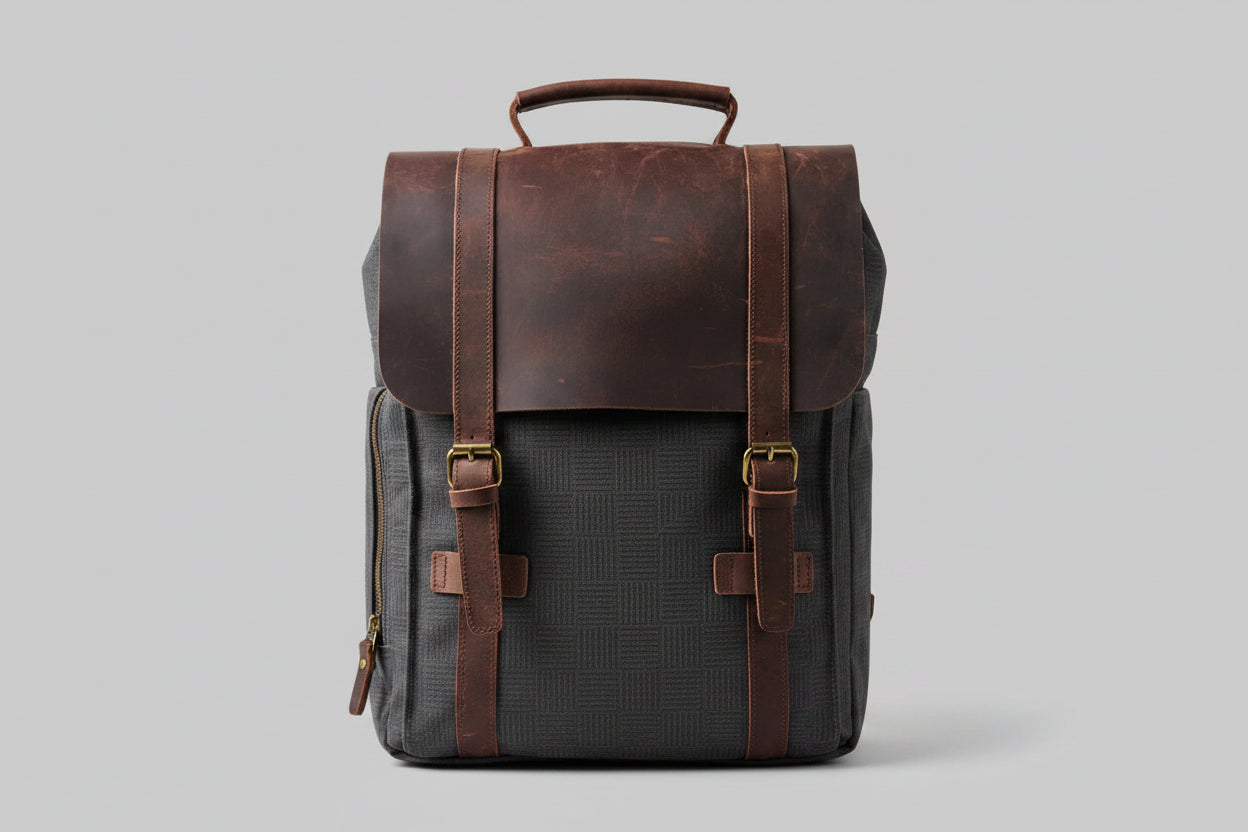 Modischer Rucksack für Damen und Herren – Leder, Canvas, Military-Stil – geeignet als Schulrucksack oder Tasche