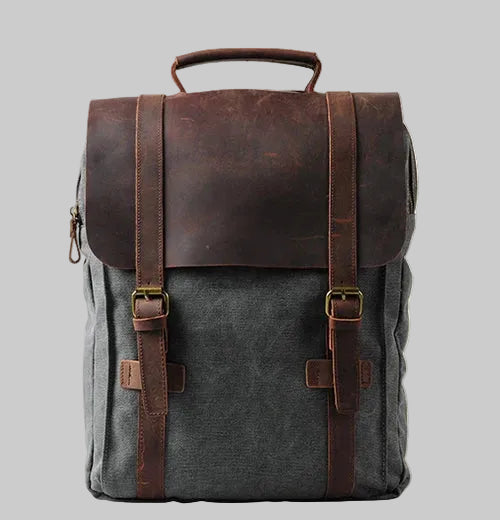 Modischer Rucksack für Damen und Herren – Leder, Canvas, Military-Stil – geeignet als Schulrucksack oder Tasche