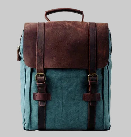 Modischer Rucksack für Damen und Herren – Leder, Canvas, Military-Stil – geeignet als Schulrucksack oder Tasche