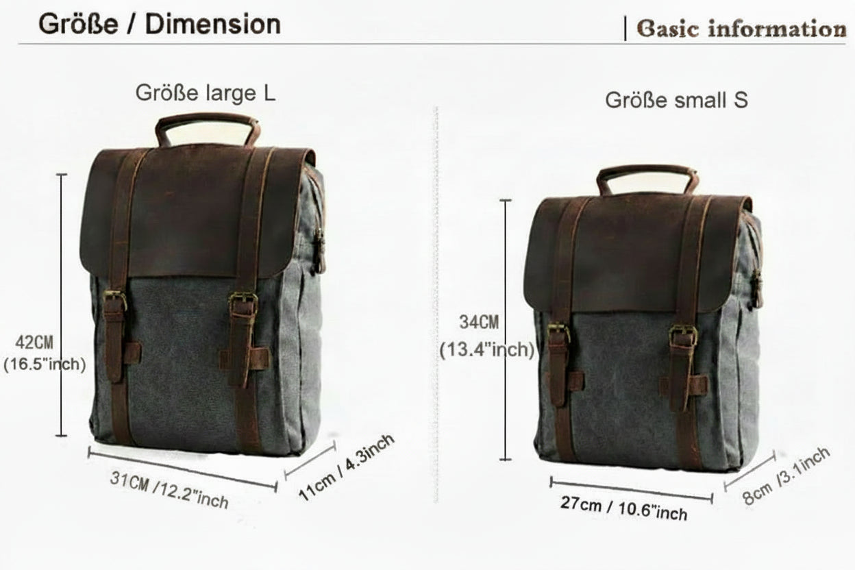 Modischer Rucksack für Damen und Herren – Leder, Canvas, Military-Stil – geeignet als Schulrucksack oder Tasche