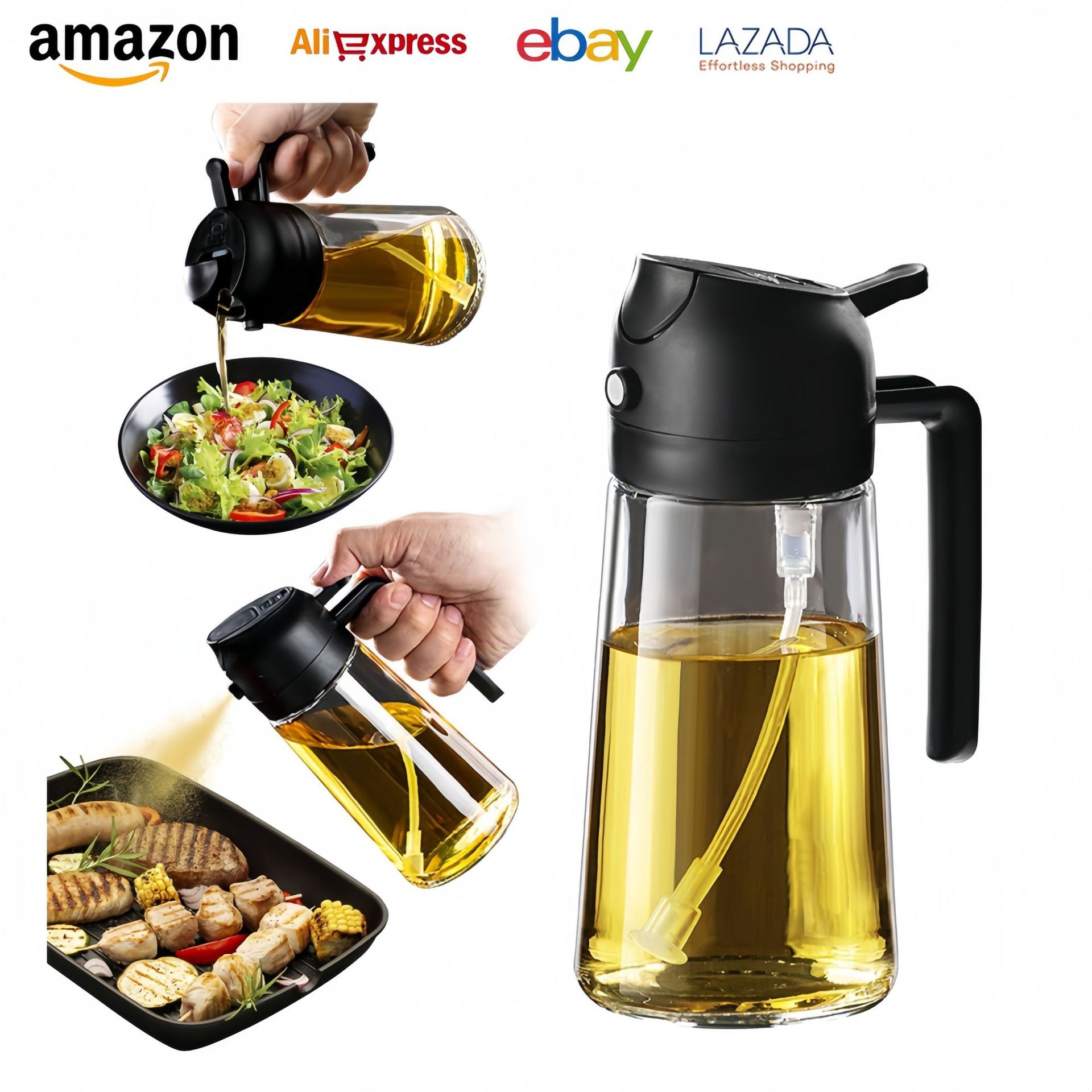 Glasölsprühflasche 470ml – 2-in-1 Sprühen & Gießen für Küche & Airfryer