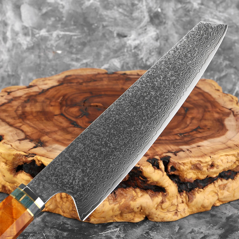 Kochmesser aus Damaststahl – Küchenmesser mit Griff aus stabilisiertem Holz und Kunstharz – ideal zum Schneiden von Fleisch und Gemüse
