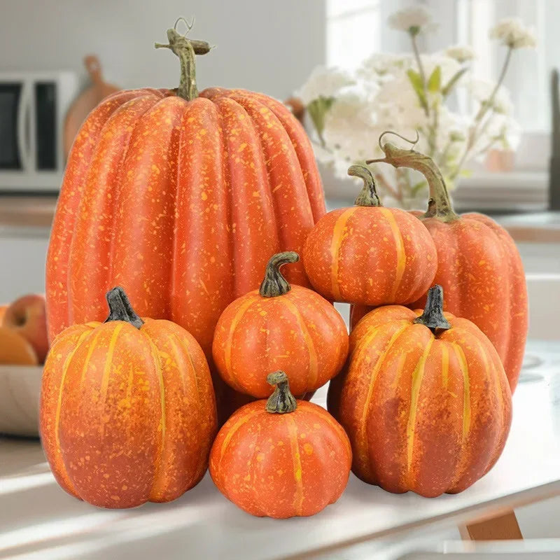 7-teiliges Kunstkürbis-Deko-Set – Weiß & Gelb | Herbst & Halloween Tischdekoration