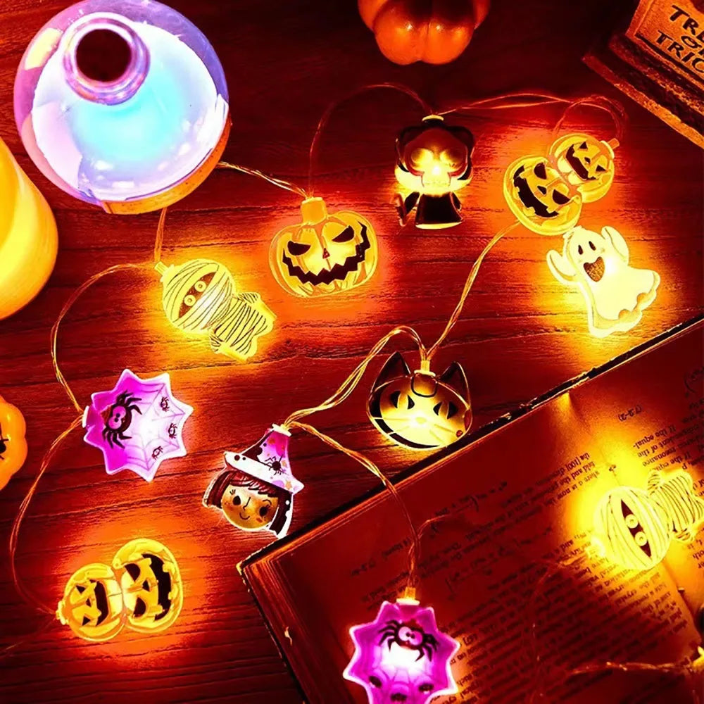 Halloween LED Lichterkette – Kürbis, Geist & Spinnennetz, Innen & Außen