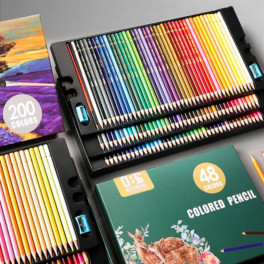 Professionelles Set mit 48/72/120/150/200 wasservermalbaren Buntstiften für Kunst und Zeichenbedarf