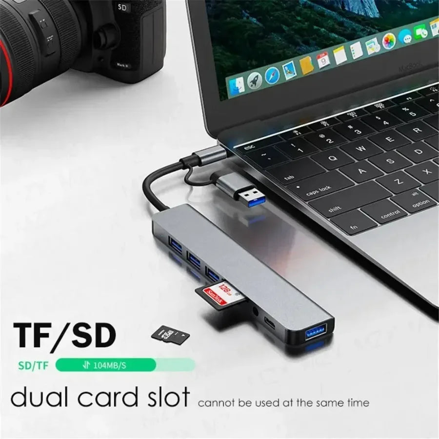 7-in-1 / 8-in-1 USB-C-Hub-Erweiterung – Multiport-Adapter, Typ-C-Splitter-Dock mit USB-3.0-Anschluss für Xiaomi-Smartphones und -Tablets, schnelle Datenübertragung