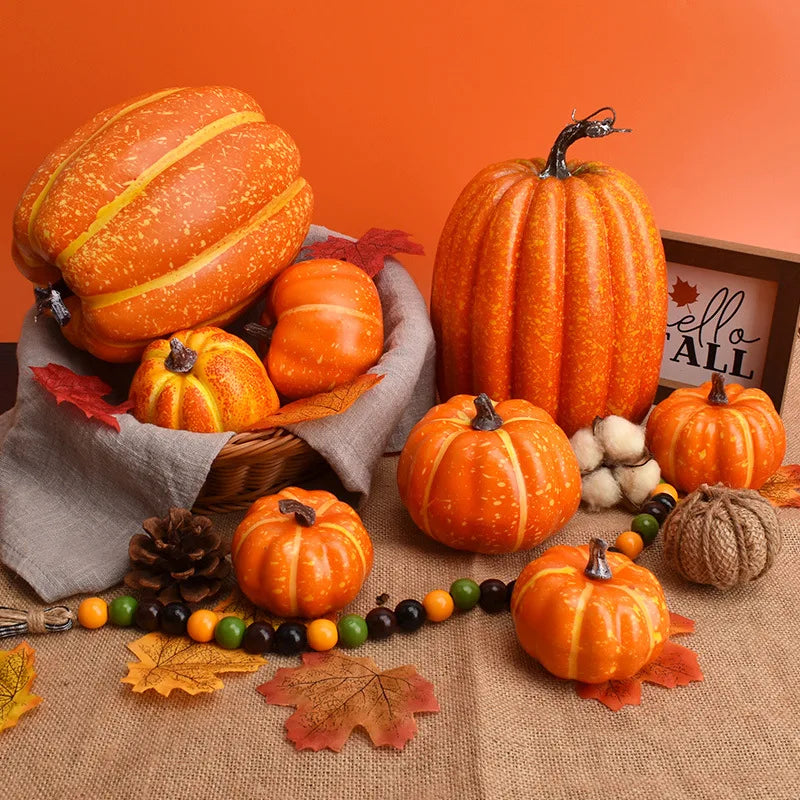 7-teiliges Kunstkürbis-Deko-Set – Weiß & Gelb | Herbst & Halloween Tischdekoration