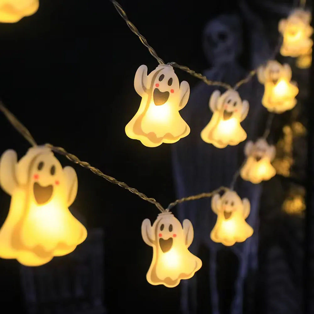 Halloween LED Lichterkette – Kürbis, Geist & Spinnennetz, Innen & Außen