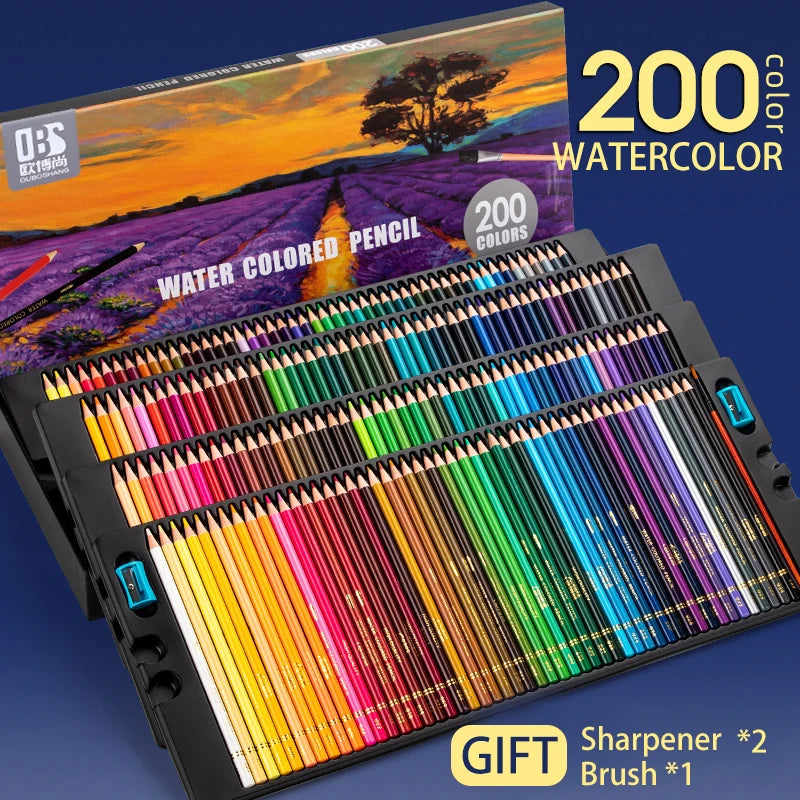 Professionelles Set mit 48/72/120/150/200 wasservermalbaren Buntstiften für Kunst und Zeichenbedarf