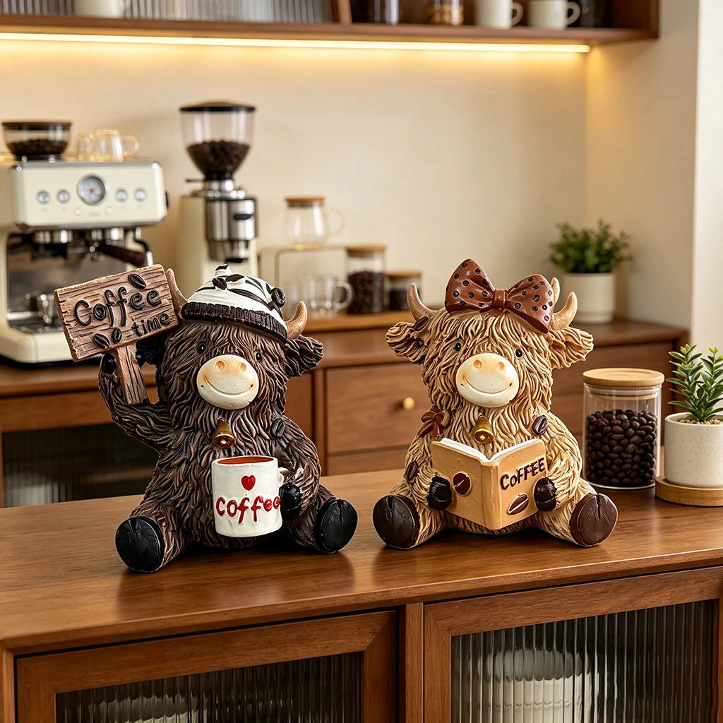 Kaffee-Kuh-Figur aus Kunstharz – Niedliche Deko für Kaffeeliebhaber