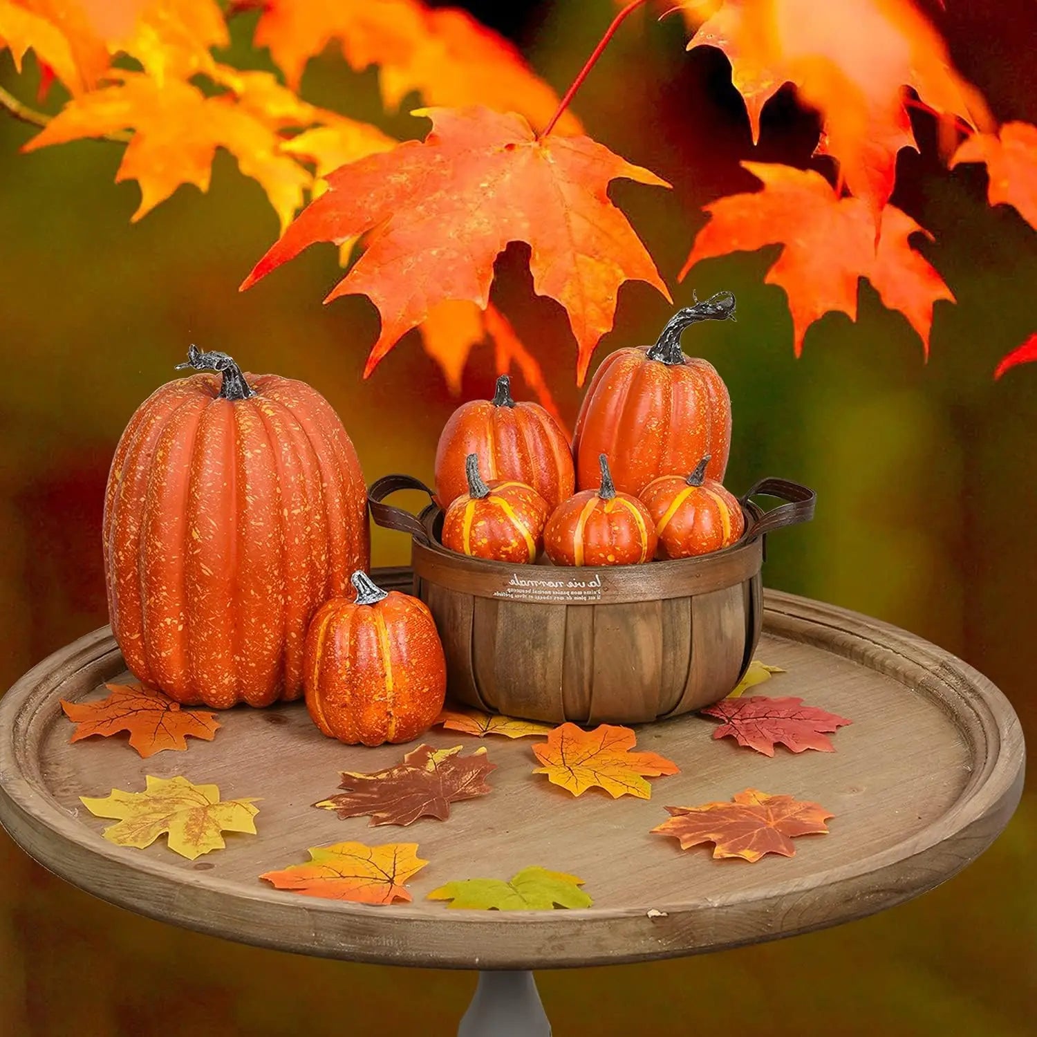 7-teiliges Kunstkürbis-Deko-Set – Weiß & Gelb | Herbst & Halloween Tischdekoration