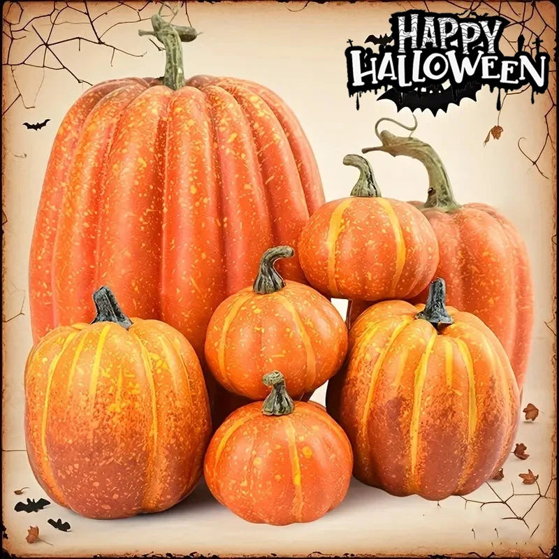 7-teiliges Kunstkürbis-Deko-Set – Weiß & Gelb | Herbst & Halloween Tischdekoration