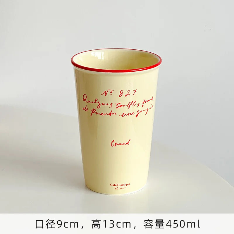 Französische Keramik Kaffeetasse 450ml Wasser Tasse Vintage Pappbecher Buchstaben Keramik Hand halten hohe Tasse Kaffeetassen Frühstücks saft Tassen