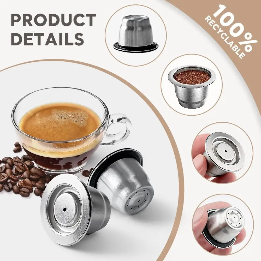 Wiederverwendbare Kaffeekapsel für Nespresso – Espresso Crema Cups aus Edelstahl, nachfüllbare Kaffeepods-Filter mit Tamper und Dosierring