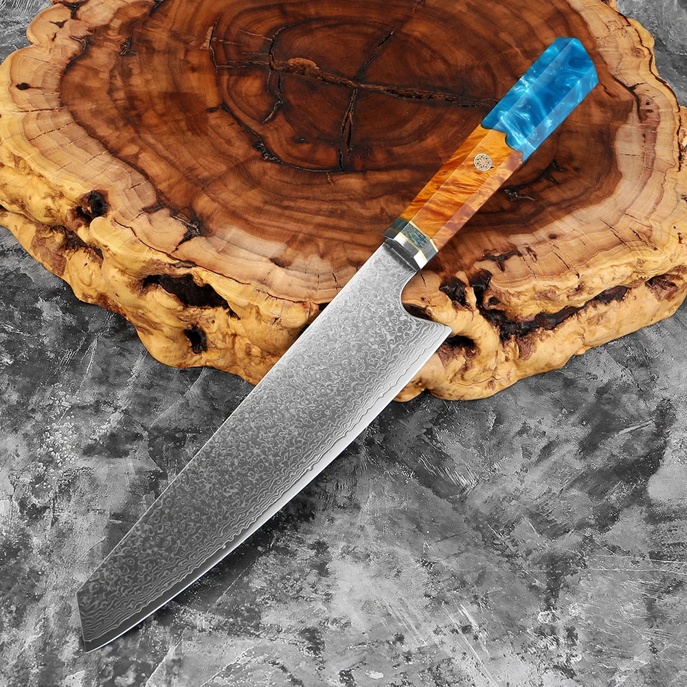 Kochmesser aus Damaststahl – Küchenmesser mit Griff aus stabilisiertem Holz und Kunstharz – ideal zum Schneiden von Fleisch und Gemüse