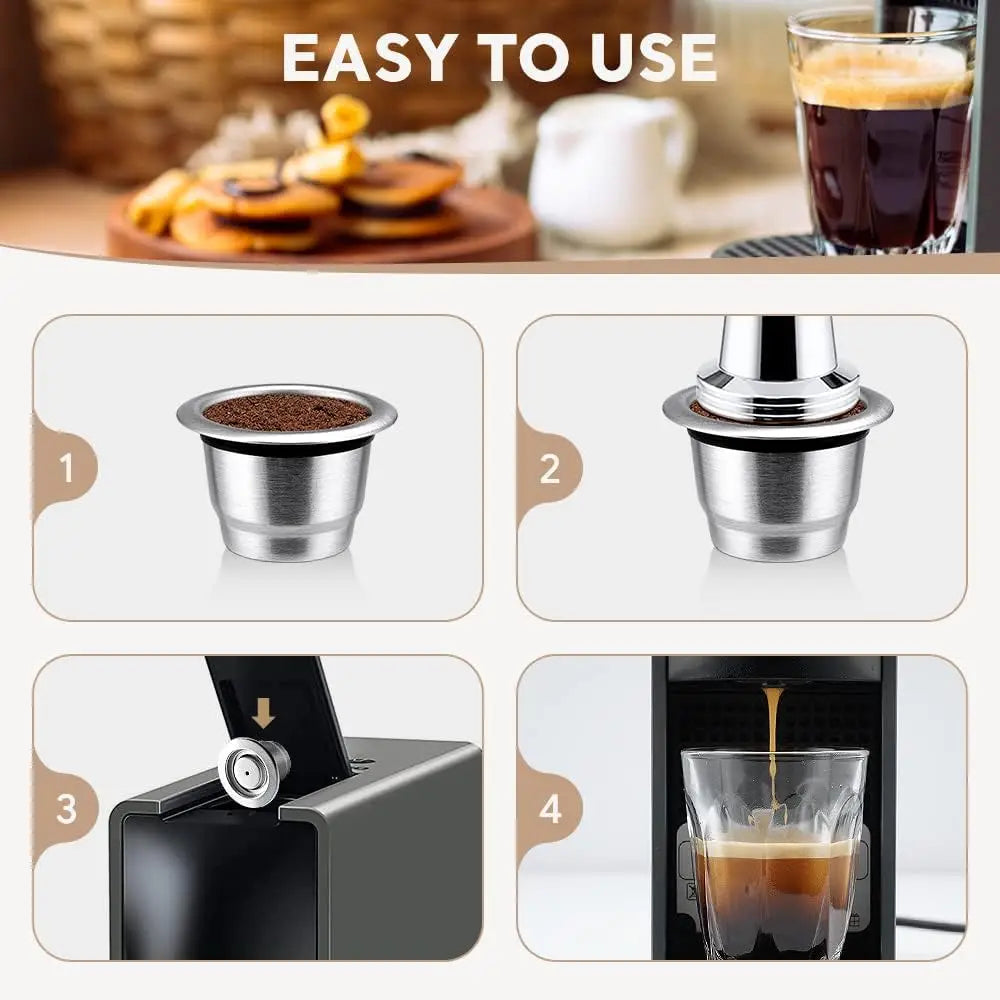 Wiederverwendbare Kaffeekapsel für Nespresso – Espresso Crema Cups aus Edelstahl, nachfüllbare Kaffeepods-Filter mit Tamper und Dosierring