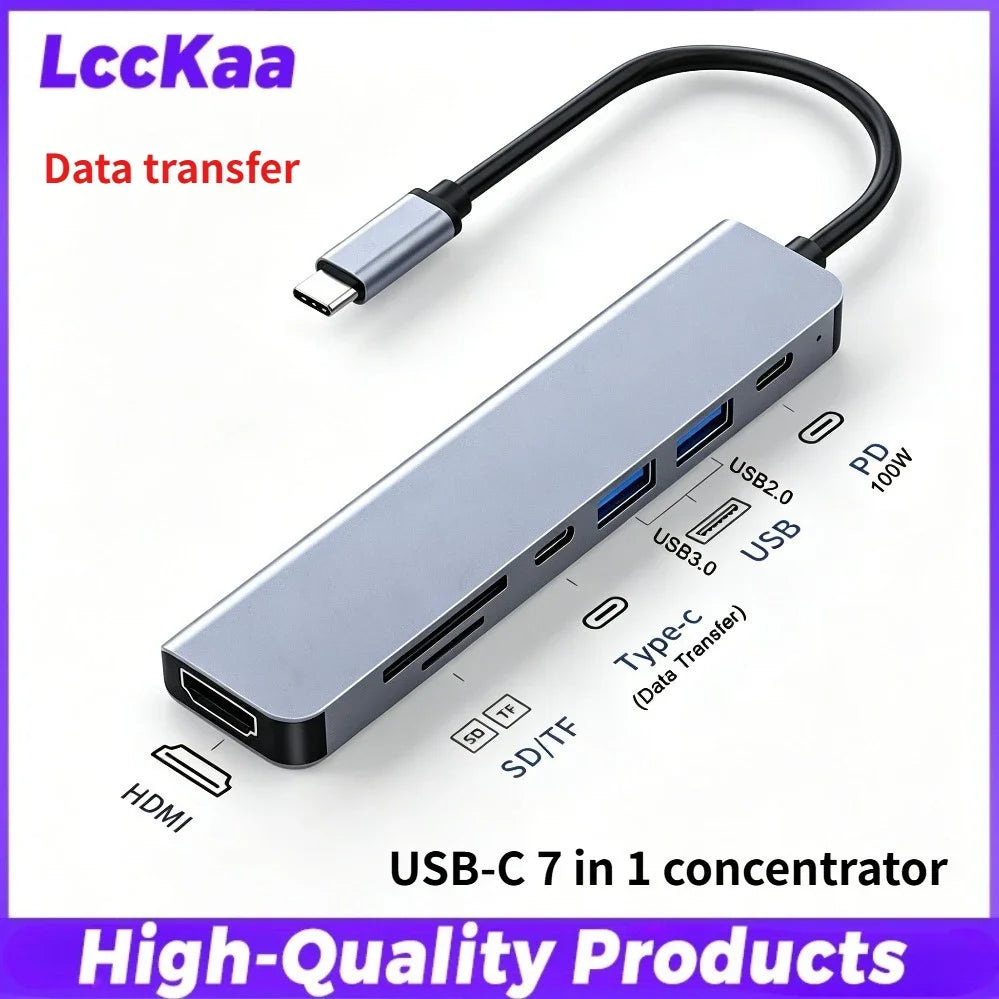 7-in-1 / 8-in-1 USB-C-Hub-Erweiterung – Multiport-Adapter, Typ-C-Splitter-Dock mit USB-3.0-Anschluss für Xiaomi-Smartphones und -Tablets, schnelle Datenübertragung