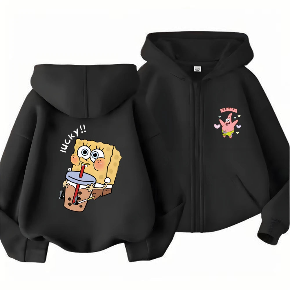 SpongeBob Schwammkopf Hoodie-Jacke für Kinder – Geschenkidee mit Reißverschluss – Mode für Mädchen und Jungen (3–12 Jahre) – Schwarz/Rosa