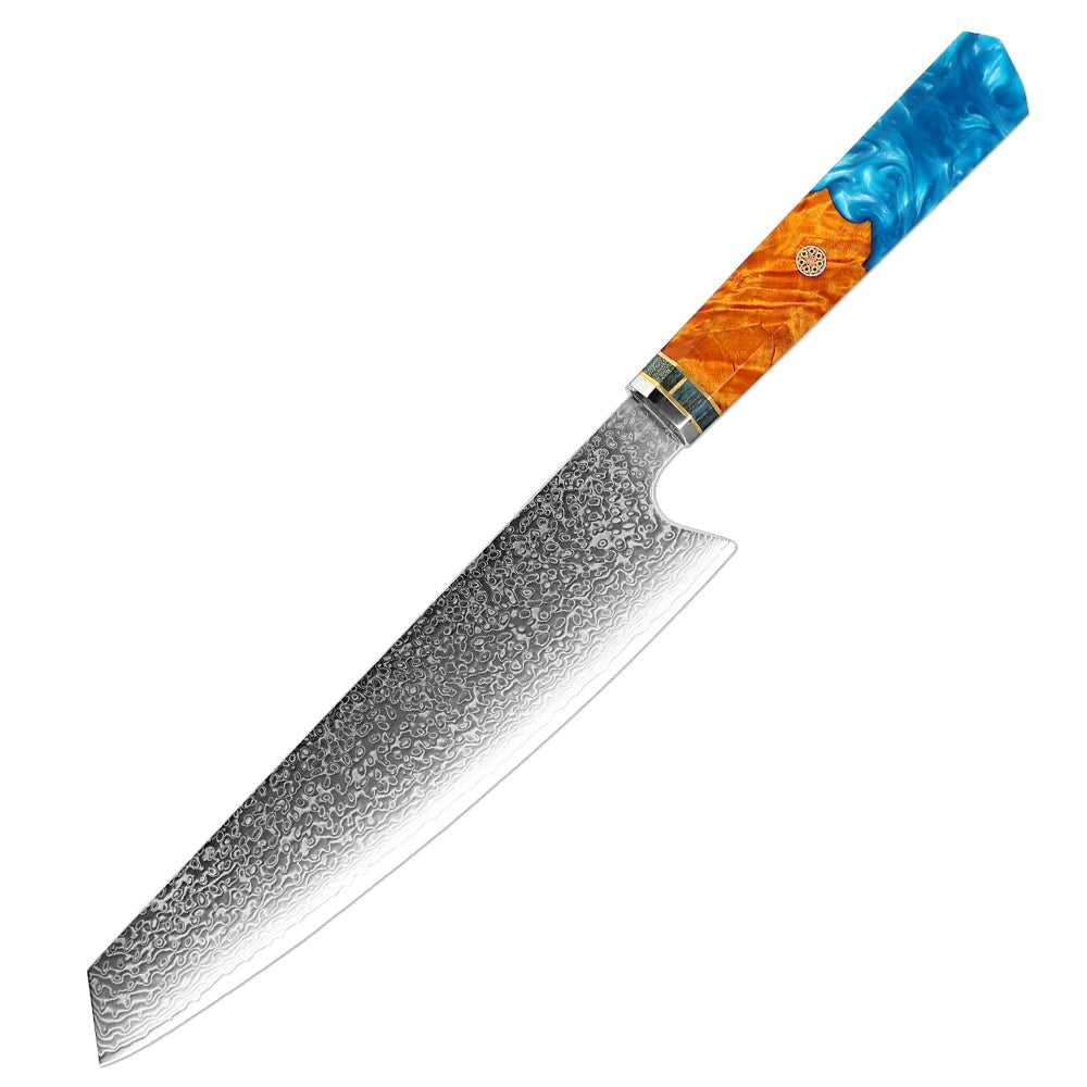 Kochmesser aus Damaststahl – Küchenmesser mit Griff aus stabilisiertem Holz und Kunstharz – ideal zum Schneiden von Fleisch und Gemüse
