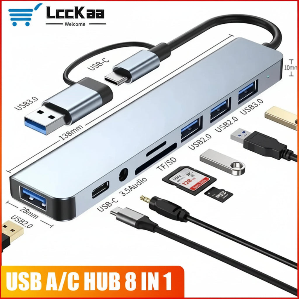 7-in-1 / 8-in-1 USB-C-Hub-Erweiterung – Multiport-Adapter, Typ-C-Splitter-Dock mit USB-3.0-Anschluss für Xiaomi-Smartphones und -Tablets, schnelle Datenübertragung