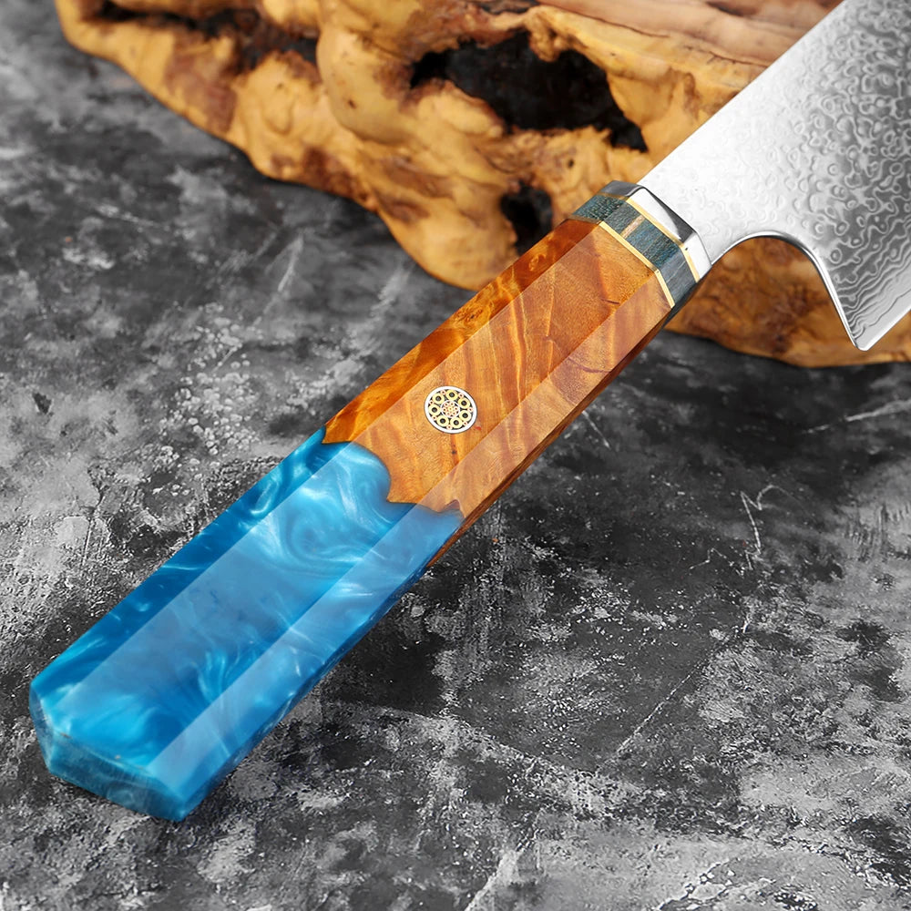 Kochmesser aus Damaststahl – Küchenmesser mit Griff aus stabilisiertem Holz und Kunstharz – ideal zum Schneiden von Fleisch und Gemüse