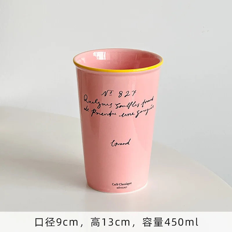 Französische Keramik Kaffeetasse 450ml Wasser Tasse Vintage Pappbecher Buchstaben Keramik Hand halten hohe Tasse Kaffeetassen Frühstücks saft Tassen