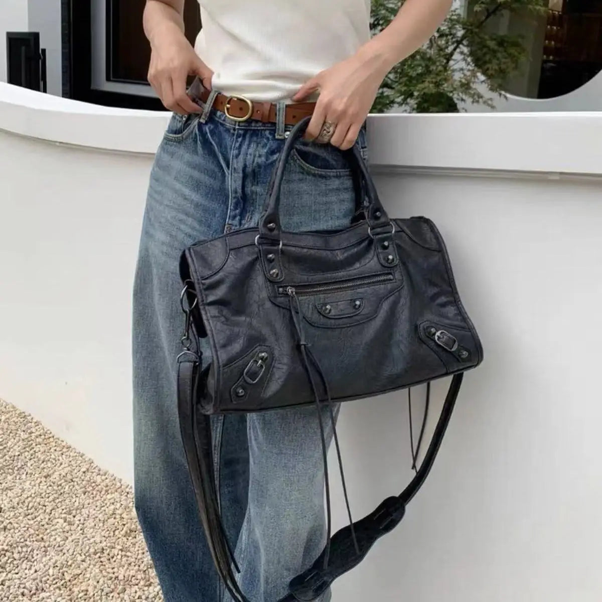 Trendige Motorrad-Tasche – Damen City Tote im Y2K-Stil | Schulter- & Umhängetasche aus Kunstleder