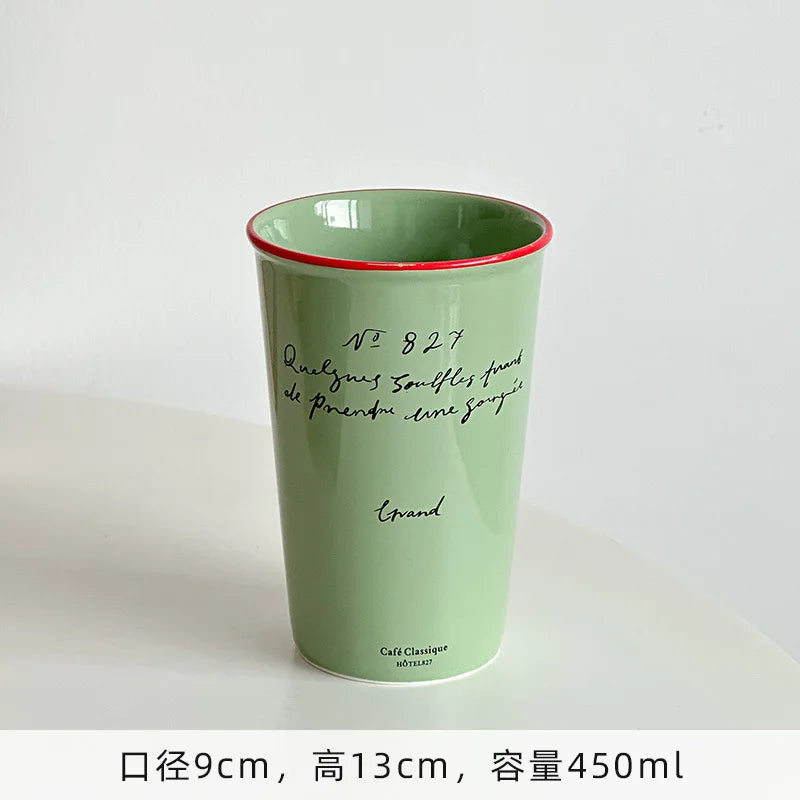 Französische Keramik Kaffeetasse 450ml Wasser Tasse Vintage Pappbecher Buchstaben Keramik Hand halten hohe Tasse Kaffeetassen Frühstücks saft Tassen