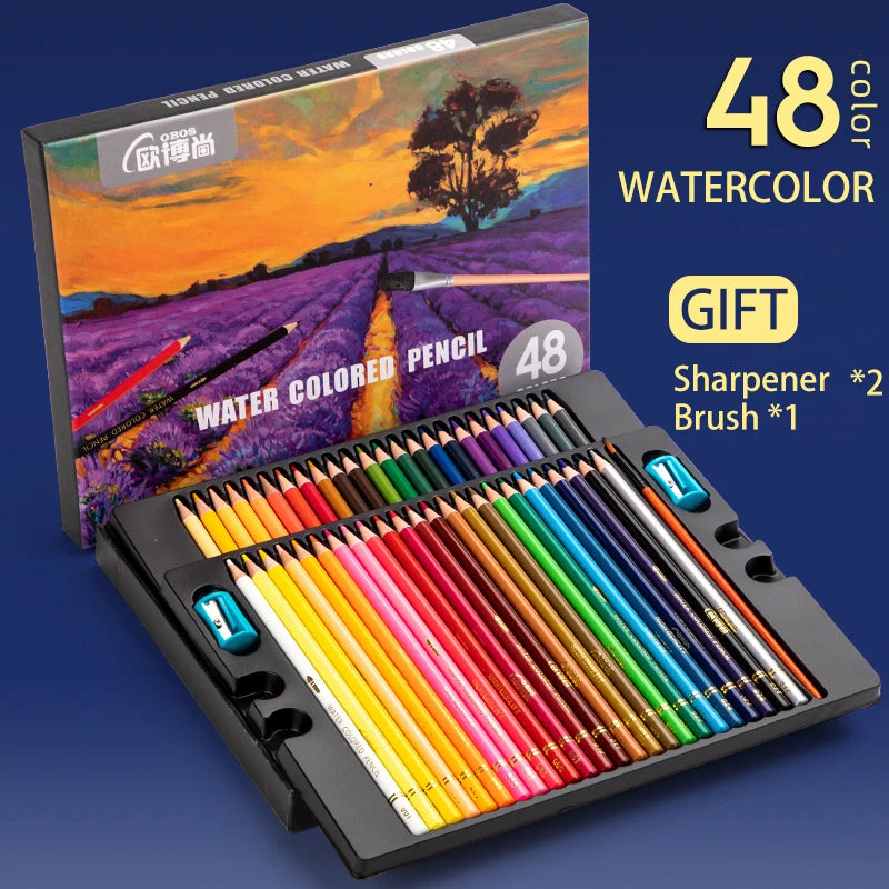 Professionelles Set mit 48/72/120/150/200 wasservermalbaren Buntstiften für Kunst und Zeichenbedarf