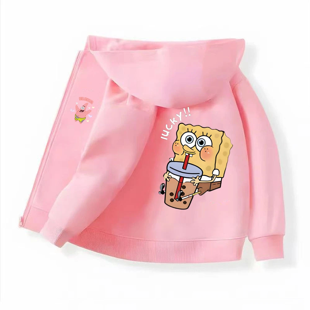 SpongeBob Schwammkopf Hoodie-Jacke für Kinder – Geschenkidee mit Reißverschluss – Mode für Mädchen und Jungen (3–12 Jahre) – Schwarz/Rosa