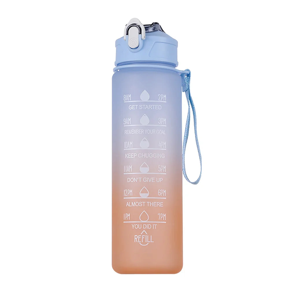 900 ml Wasserflasche mit Farbverlauf – tragbar, für Outdoor-Sport geeignet, aus Kunststoff, mit Ein-Klick-Verschluss und Trinkhalm