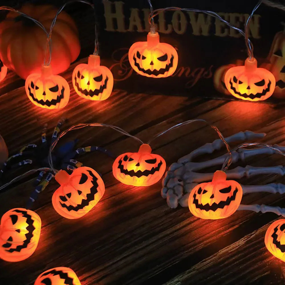 Halloween LED Lichterkette – Kürbis, Geist & Spinnennetz, Innen & Außen