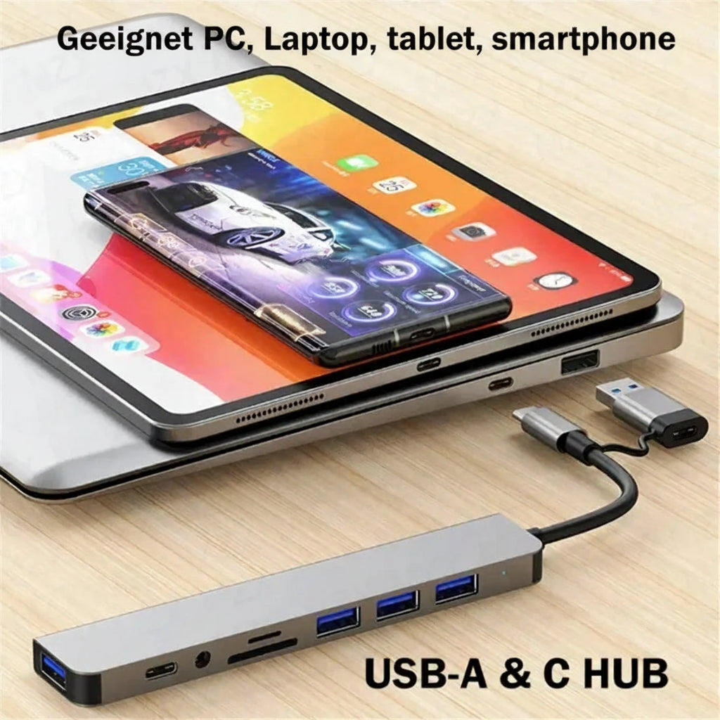 7-in-1 / 8-in-1 USB-C-Hub-Erweiterung – Multiport-Adapter, Typ-C-Splitter-Dock mit USB-3.0-Anschluss für Xiaomi-Smartphones und -Tablets, schnelle Datenübertragung