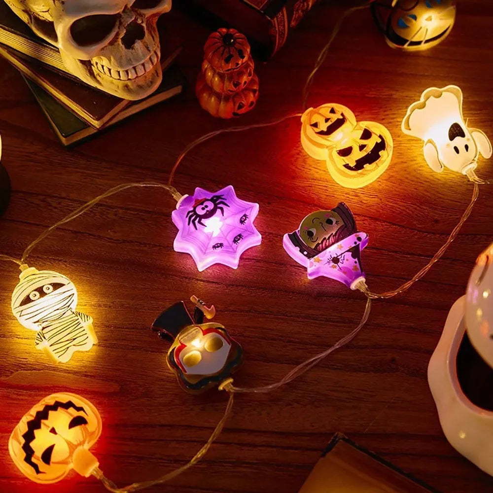 Halloween LED Lichterkette – Kürbis, Geist & Spinnennetz, Innen & Außen