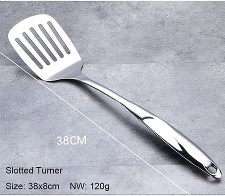 Set aus Edelstahl-Kochutensilien, hitzebeständige Küchenhelfer – Pfannenwender, Schöpfkelle, Schaumlöffel, Nudelheber, Reislöffel