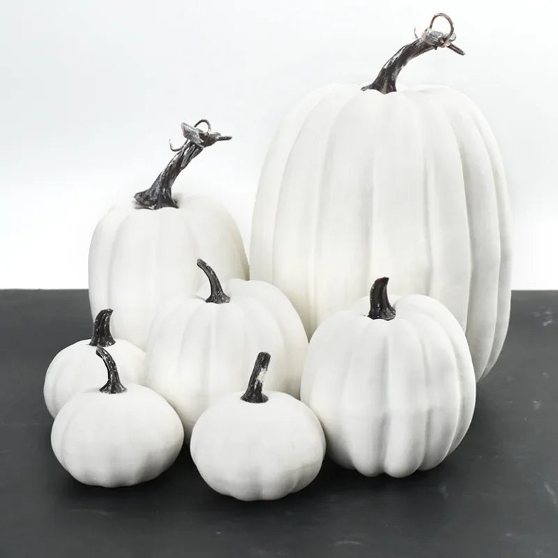 7-teiliges Kunstkürbis-Deko-Set – Weiß & Gelb | Herbst & Halloween Tischdekoration