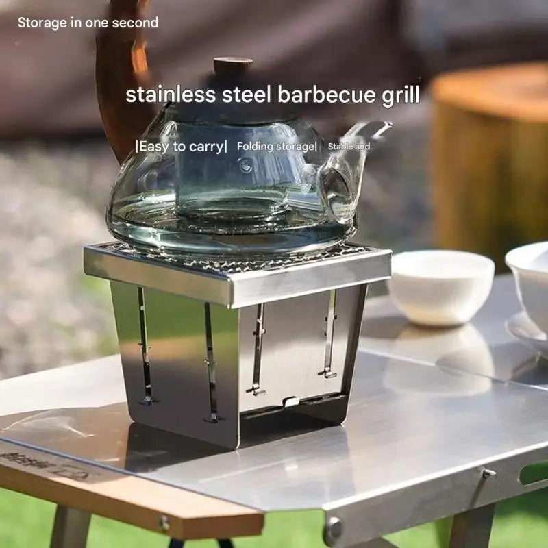 Teleskopierbare Holzkohlegrills aus Edelstahl – Faltbare Grills für Outdoor-Kochen, Reisen, Picknicks, Strand und Camping