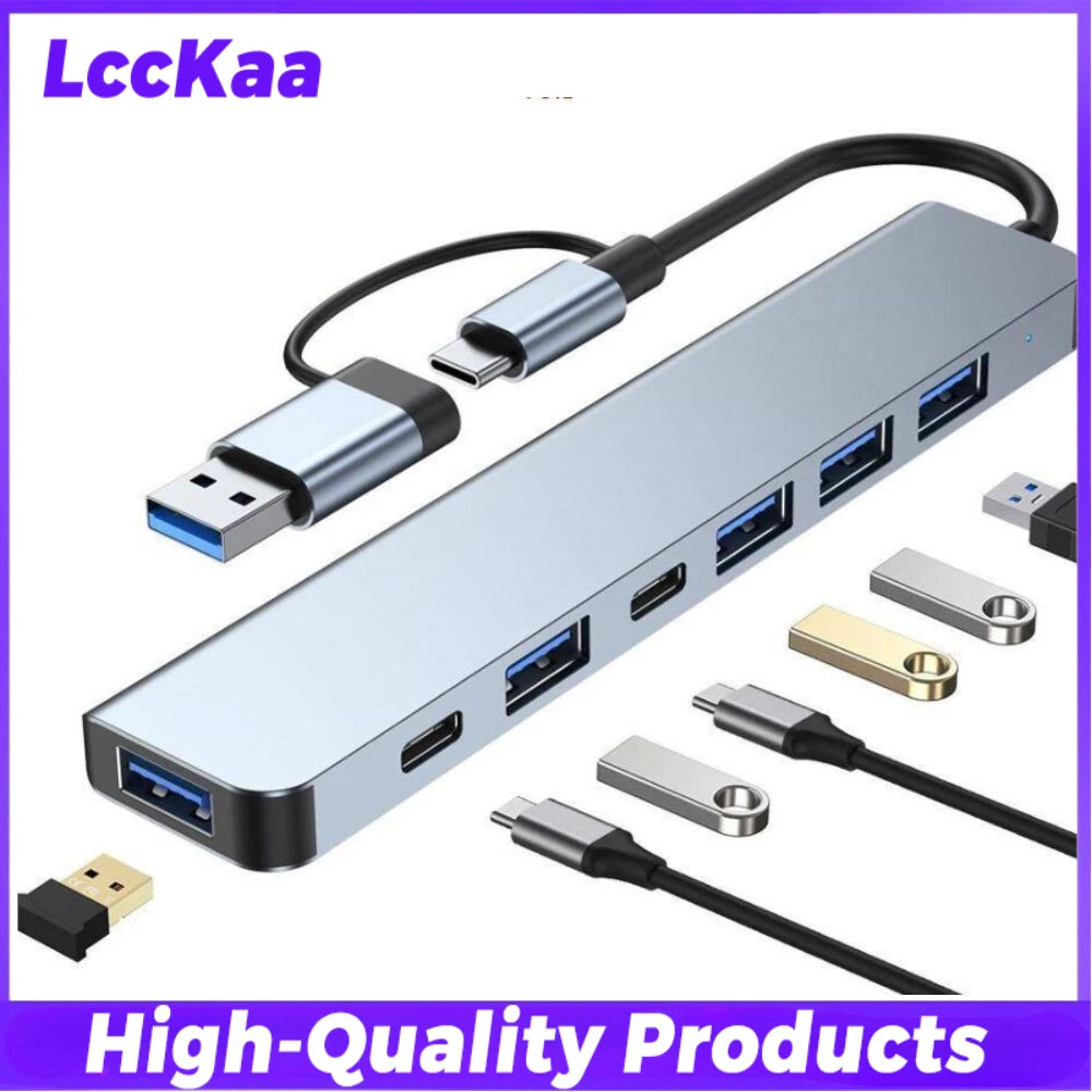 7-in-1 / 8-in-1 USB-C-Hub-Erweiterung – Multiport-Adapter, Typ-C-Splitter-Dock mit USB-3.0-Anschluss für Xiaomi-Smartphones und -Tablets, schnelle Datenübertragung
