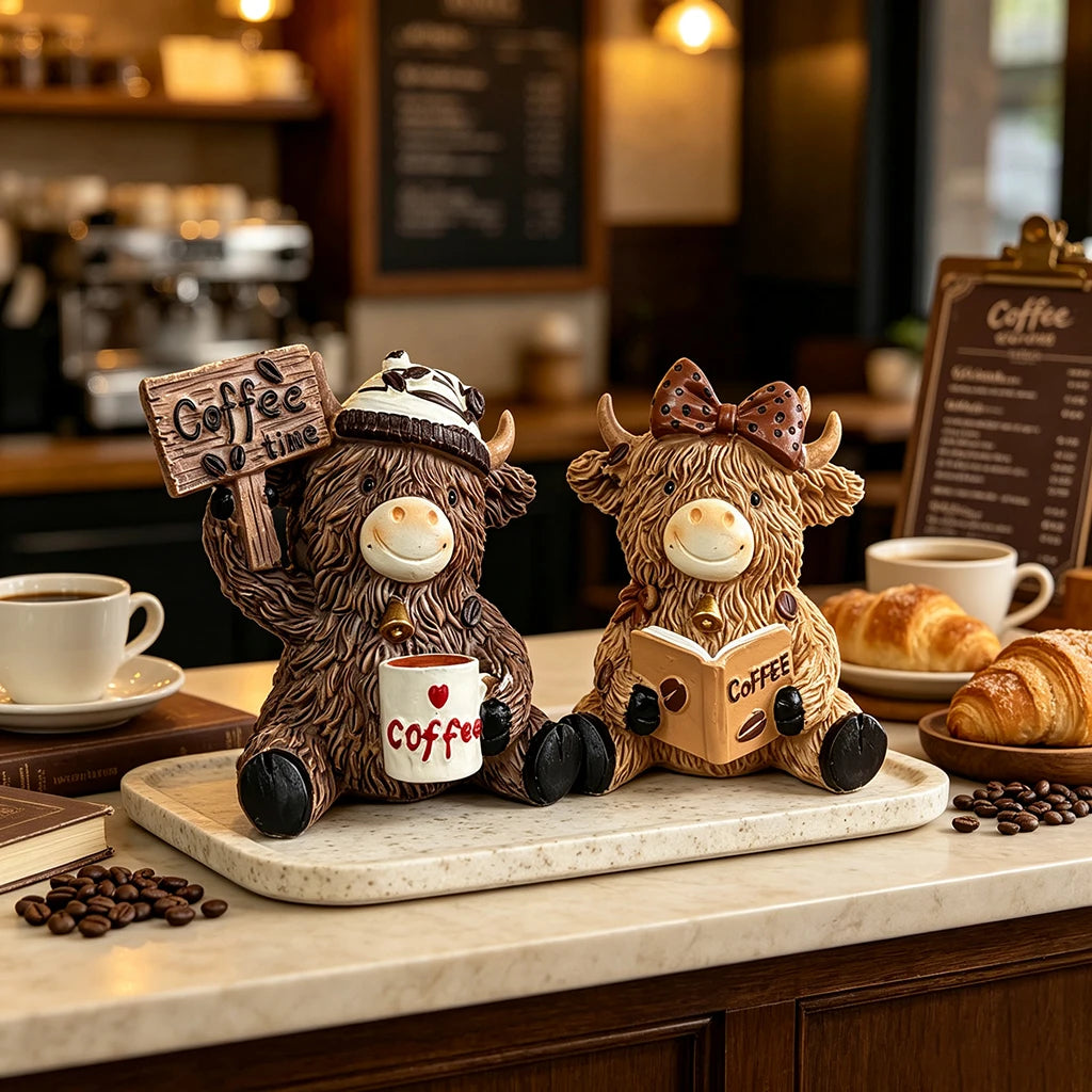 Kaffee-Kuh-Figur aus Kunstharz – Niedliche Deko für Kaffeeliebhaber
