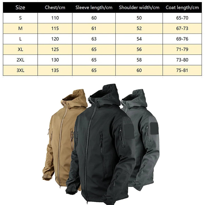 Herrenjacke mit Kapuze – wasserdicht, durchgehender Reißverschluss, mehrere Taschen – taktischer Outdoor-Mantel für Camping und Arbeit