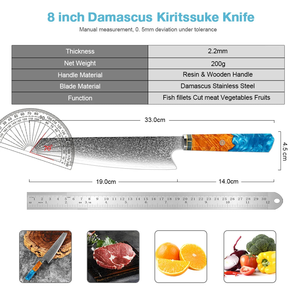 Kochmesser aus Damaststahl – Küchenmesser mit Griff aus stabilisiertem Holz und Kunstharz – ideal zum Schneiden von Fleisch und Gemüse