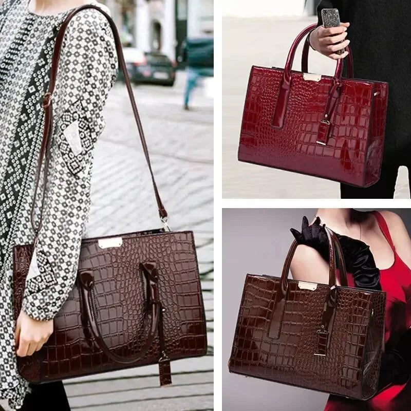 Luxuriöse Vintage Damen-Handtasche mit Krokodilmuster – Große Kapazität, Leder-Schultertasche für Business & Alltag