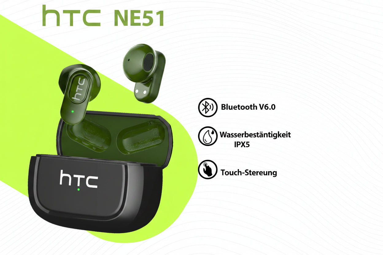 HTC NE51 Bluetooth Kopfhörer TWS Mini Ohrstöpsel Sport Kabellose Kopfhörer Intelligente Geräuschreduzierung Earbuds Grün Schwarz