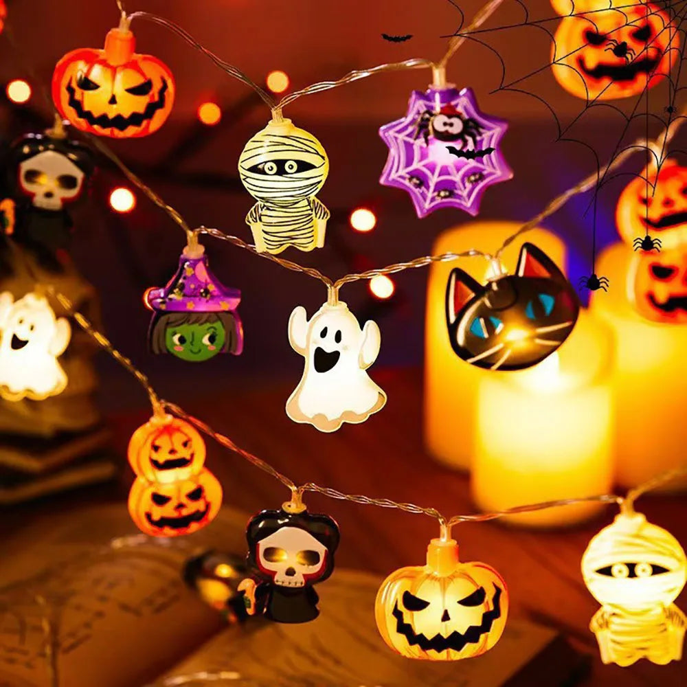 Halloween LED Lichterkette – Kürbis, Geist & Spinnennetz, Innen & Außen