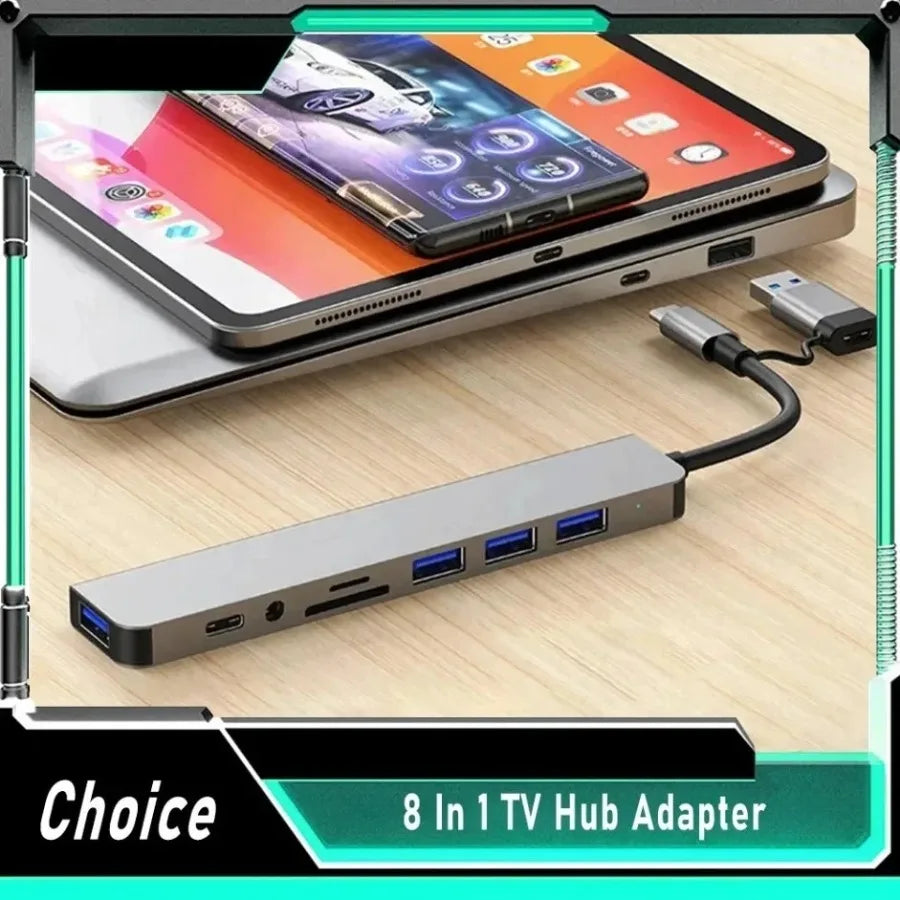 7-in-1 / 8-in-1 USB-C-Hub-Erweiterung – Multiport-Adapter, Typ-C-Splitter-Dock mit USB-3.0-Anschluss für Xiaomi-Smartphones und -Tablets, schnelle Datenübertragung