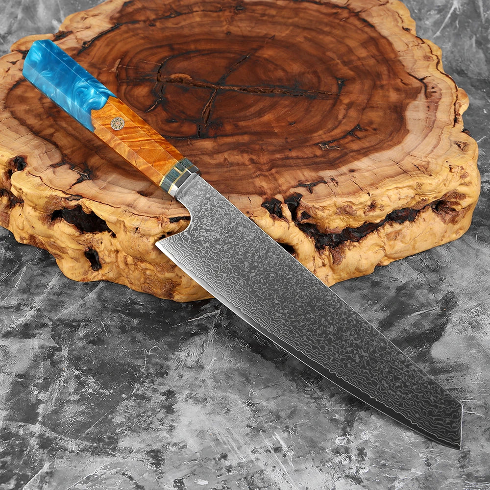 Kochmesser aus Damaststahl – Küchenmesser mit Griff aus stabilisiertem Holz und Kunstharz – ideal zum Schneiden von Fleisch und Gemüse