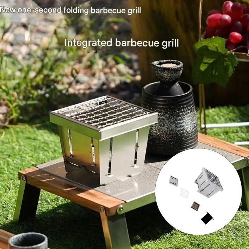 Teleskopierbare Holzkohlegrills aus Edelstahl – Faltbare Grills für Outdoor-Kochen, Reisen, Picknicks, Strand und Camping